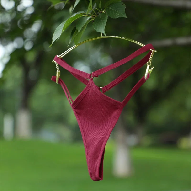 2PCS Women Sexy Cotton Panties Two Belts Hollow Out G-String Thongs Breathable Underwear for Female Solid Color Lingerie S-XL
