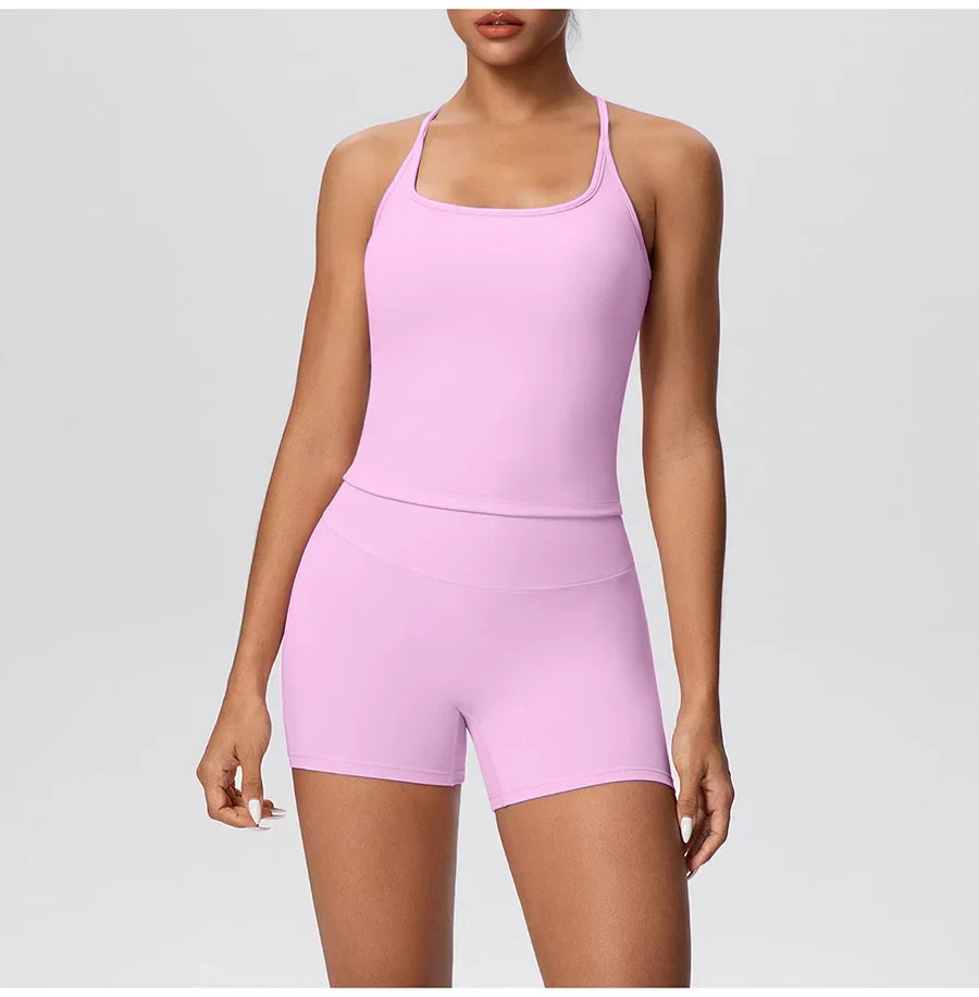 New 2Pcs Yoga Sets Naked Feel Women Workout Fitness Gym Clothes High Waist Yoga Shorts And Sports Bra Impact Shorts Workout Sets