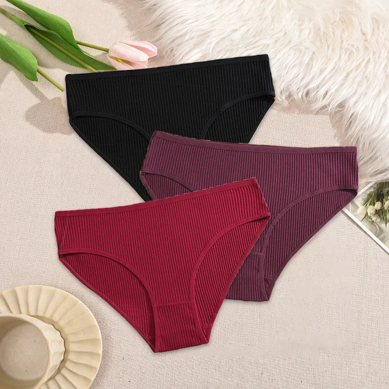 3Pcs/Set Women's Seamless Cotton Briefs Women Panties Solid Color Breathable Underwear Female Low Waist Soft Lingerie S-XXL