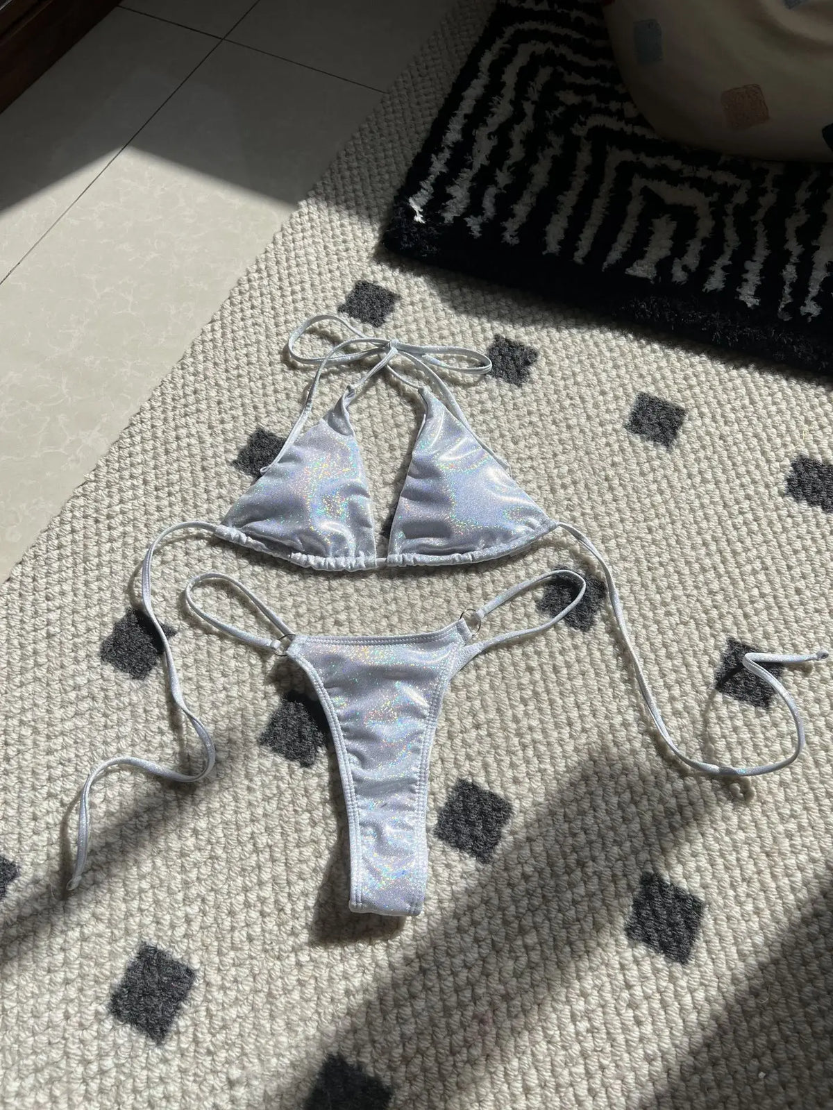2026 Glitter Sparkling High Cut Halter Bikini Female Swimsuit Women Swimwear Two-pieces Bikini set Bather Bathing Suit Swim