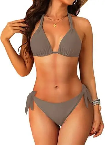 2026 Print Sexy Bikini Sets Halter Lace-up Tops Thongs Beach Style Bathing Suit Y2k Swimsuits Women Beachwear Купальник Женский