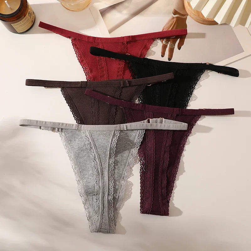 5PCS Women Cotton Panties Sexy Adjustable Waist G-String Women's Underwear T-Back Lingerie Femme Underpants Briefs Thong Female