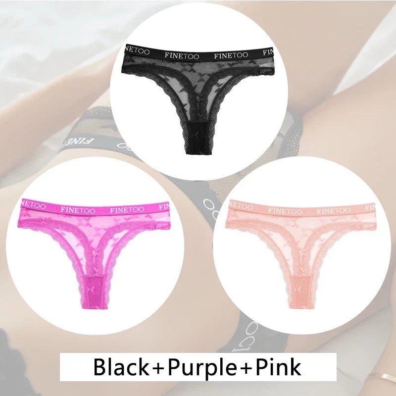 3Pcs/set Lace Thongs Women Floral G-string Underwear Trendy Letter T-Back Underpants Sexy Low Waist Bikini Panties Ladies Panty