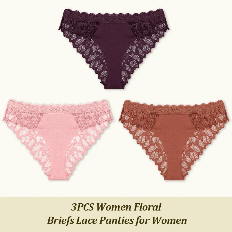 3Pcs/set Lace Sexy Panties Women XS-XL Low-Rise Briefs Sexy Ladies Underwear Trendy Floral Underpants Female Panty Lingerie New
