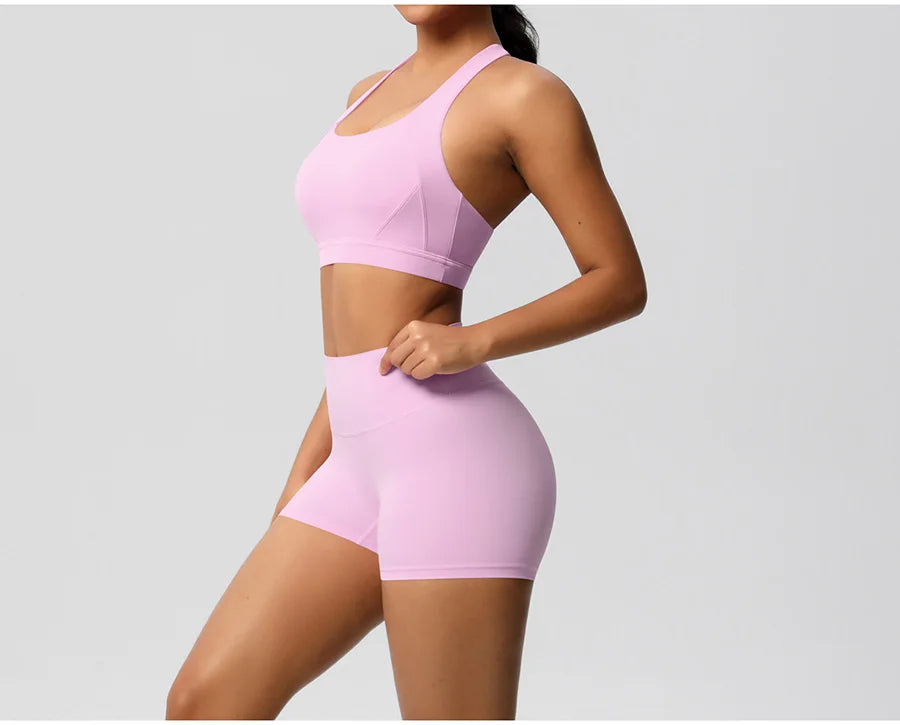 2PCS Yoga Set Women Gym Sports Suits Fitness Bra Crop Top Workout Clothes Female Athletic Wear Push Up Shorts Sportswear