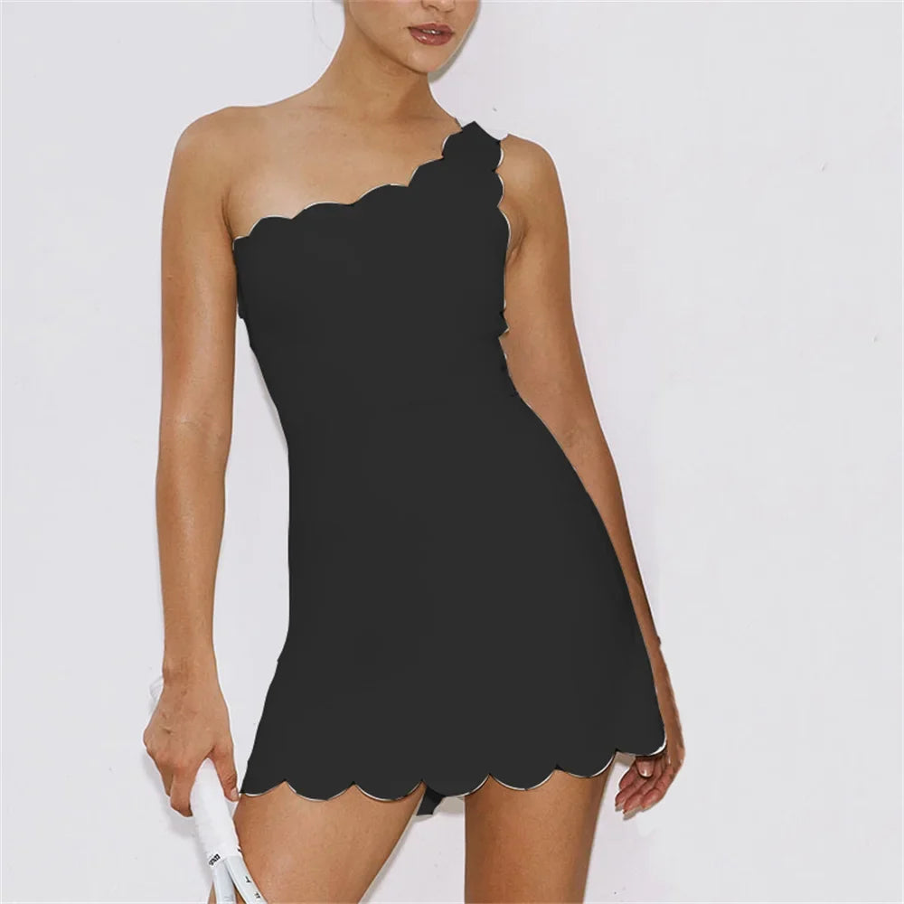 2PCS Pad One Shoulder Anti Shorts Yoga Set Sports Tennis Dress Skirts Jumpsuit Woman One-Piece Fitness Female Clothing XP41