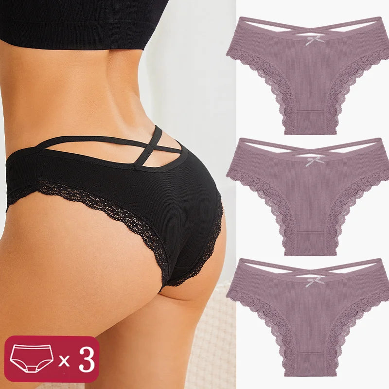 3Pcs Women Cotton Panties Seamless Hollow Sexy Design Unique Low Waist Women Panty Breathable Girl Underwear Soft Lingerie S-XL