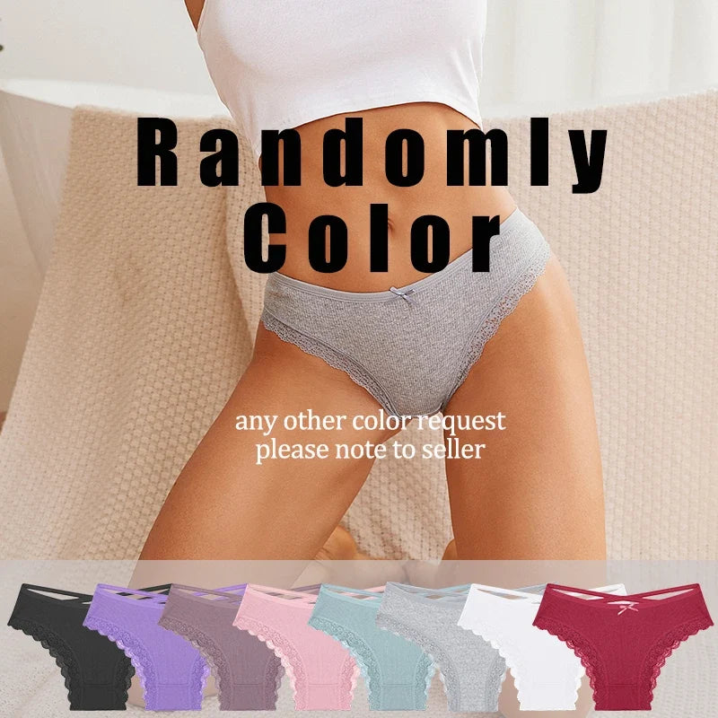 3PCS/Set Women Cotton Panties Low Waist Sexy Lace Brazilian Briefs Female Cross Webbing Underpants Soft Breathable Lingerie S-XL