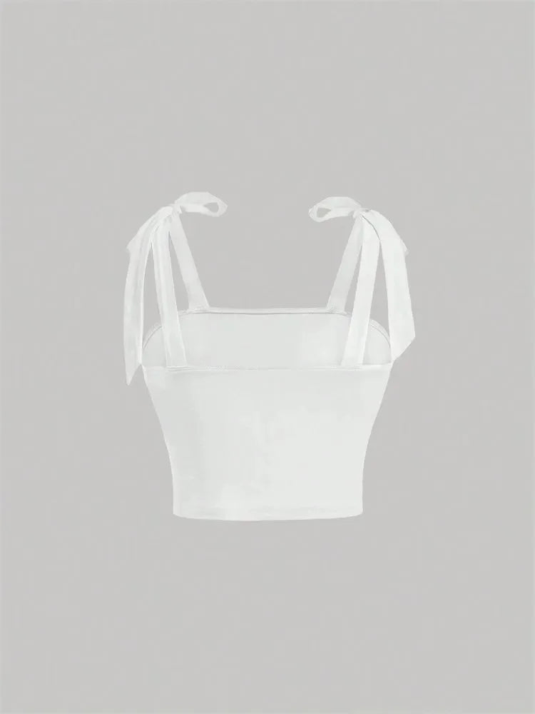 Solid Tie Shoulder Ruched Wide Strap Slim Fit Crop Top for Women Summer 2024 Y2K Clothes Pink Backless Cami Top Streetwear