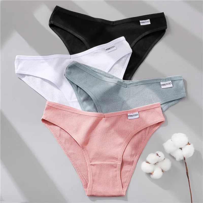 3PCS Women Cotton Panties Female Sexy Intimates Low Rise G-String Thongs Ladies Bikini Girl Solid Color Underwear Soft Lingerie