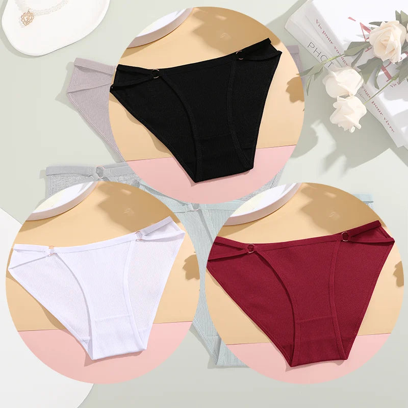 3Pcs Women Cotton Lingerie Sexy Soft Fashion Panties Femme Buckle Design Underwear Pantys Underpant Lingerie Lace Intimates S-XL