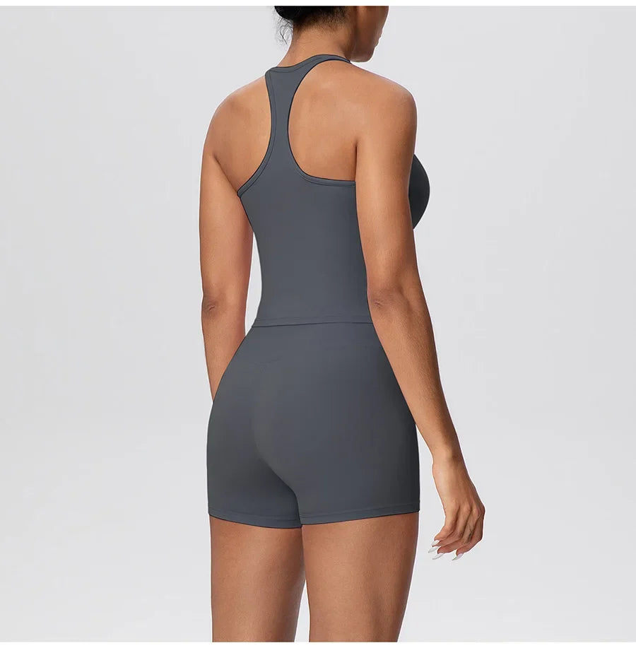 New 2Pcs Yoga Sets Naked Feel Women Workout Fitness Gym Clothes High Waist Yoga Shorts And Sports Bra Impact Shorts Workout Sets