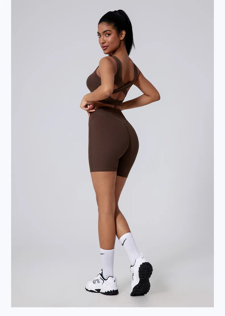 Women Yoga Suit Tracksuit Sports Bra High Waist Legging Shorts Outfit Gym Set Fitness Running Workout Clothes Push Up Sportswear