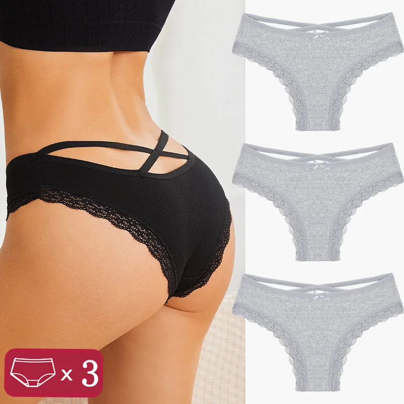 3Pcs Women Cotton Panties Seamless Hollow Sexy Design Unique Low Waist Women Panty Breathable Girl Underwear Soft Lingerie S-XL