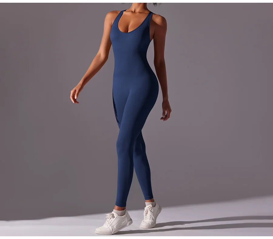 Seamless One-Piece Yoga Jumpsuit Women Fitness Sports Overalls Dance Workout Set Stretch Bodysuit Gym Clothes Push Up Sportswear