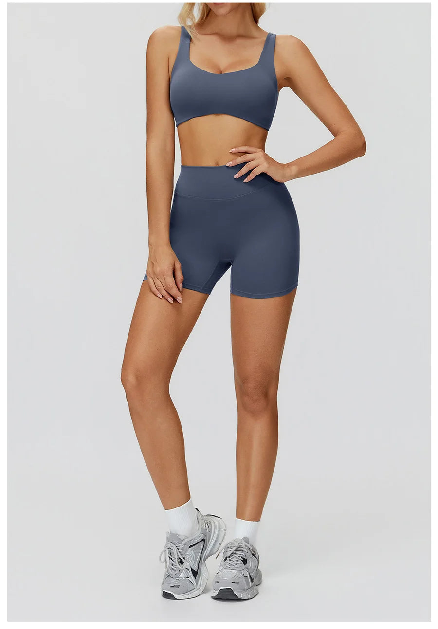 Women Yoga Suit Tracksuit Sports Bra High Waist Legging Shorts Outfit Gym Set Fitness Running Workout Clothes Push Up Sportswear