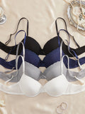 4PCS Daily Lace Trim Women's Underwear Set Bow Ribbed Push up Underwire Bra Comfortable Stylish Women's Bra