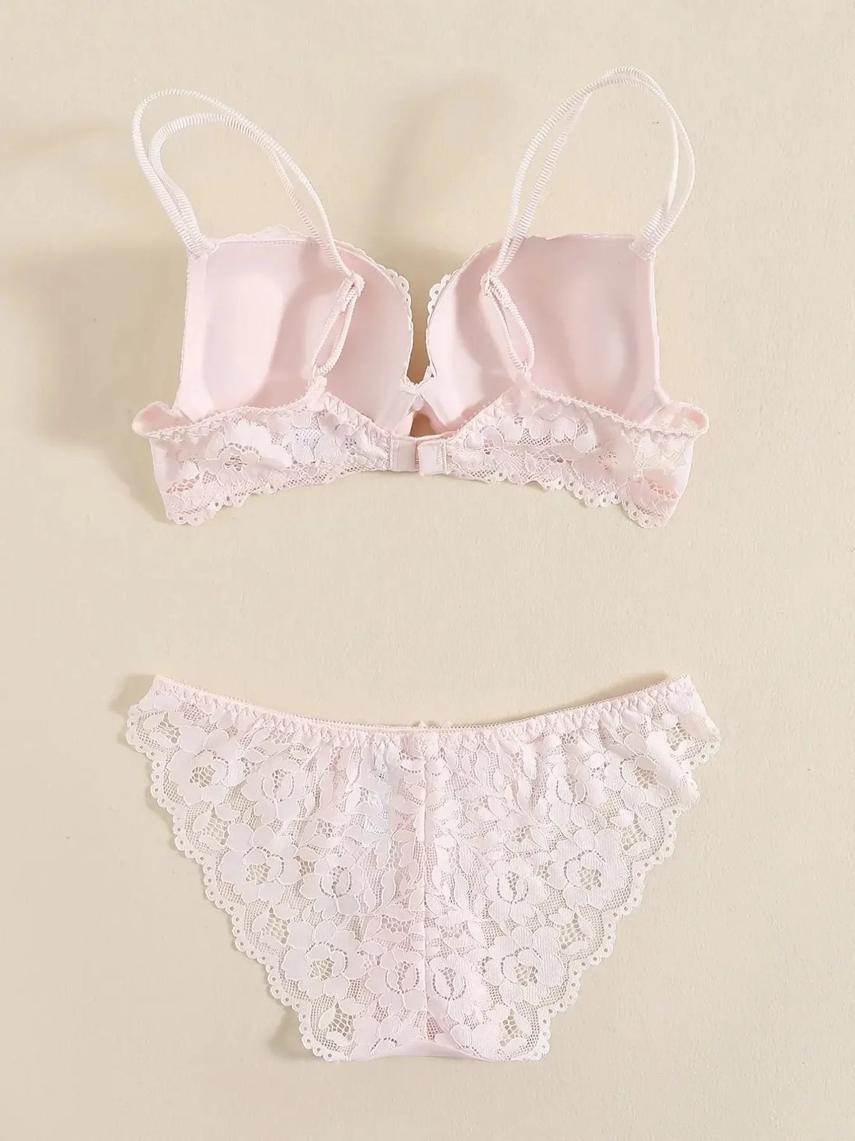 1 Set Elegant Lace Embroidery & Breathable Fabric Lingerie Set: Push-Up Bra, Drop Waist Sheer Panty - Ultimate Valentine's Day