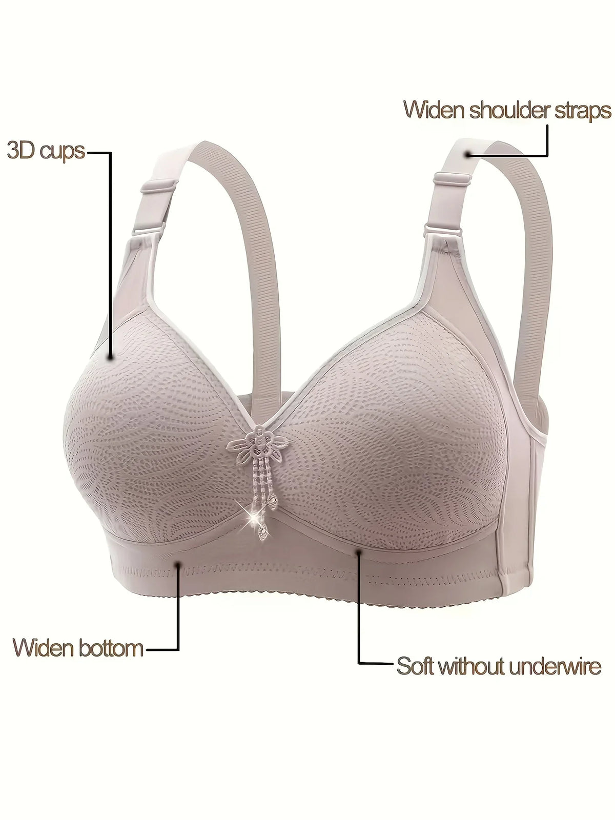 6pcs Seamless Tassel Decor Wireless Bra, Comfortable Push-Up Bra, - Adjustable Strap, Soft Pastel Colors Full Coverage Lingerie