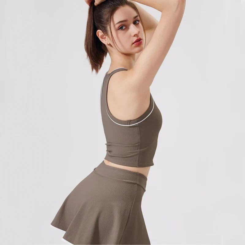2PCS Women Tracksuit Yoga Set Gym Bra Sports Short Skirt Workout Sportswear Running Tennis Clothing Gym Wear Athletic Sport Suit