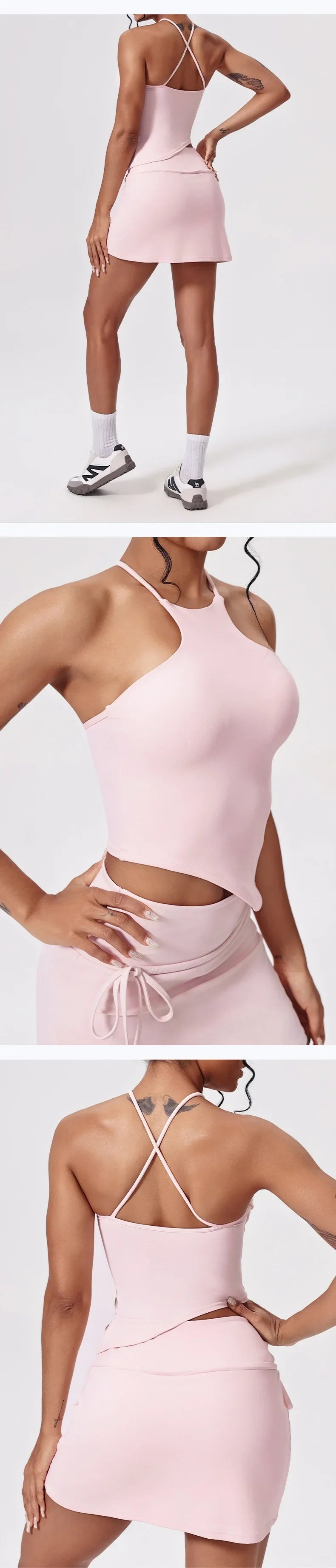 Tennis Suit Set Yoga Set Casual Outdoor Bra Golf Short Skirt Anti-light Running Pocket Fitness Suit Breathable Sports Tank Top