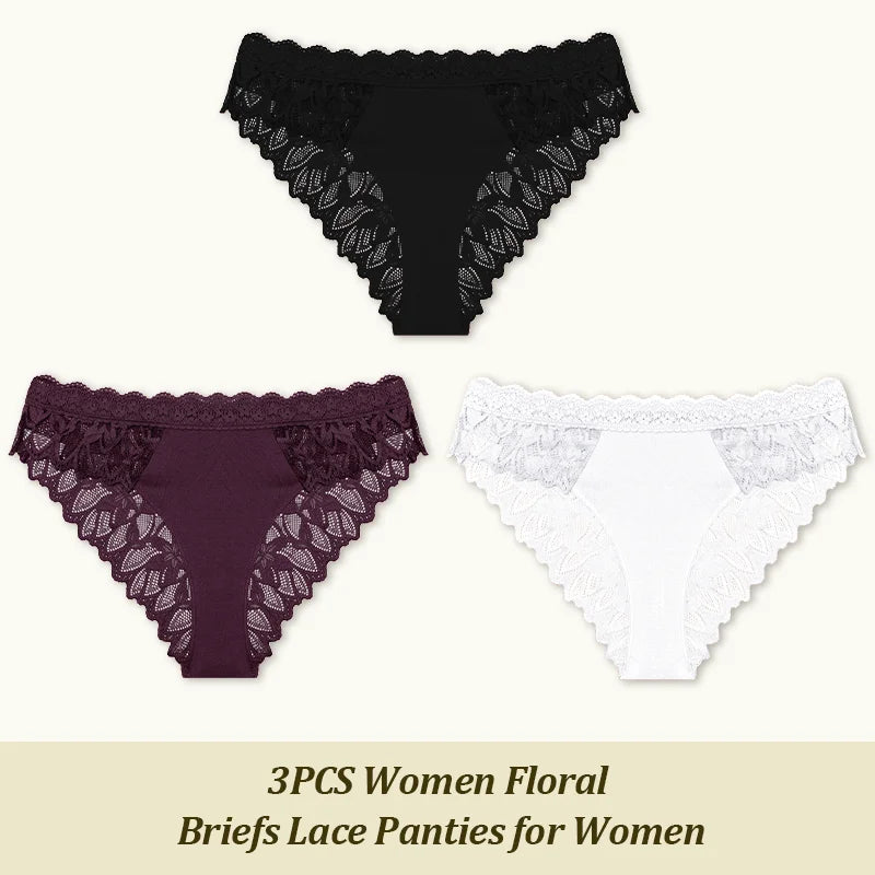 3Pcs/set Lace Sexy Panties Women XS-XL Low-Rise Briefs Sexy Ladies Underwear Trendy Floral Underpants Female Panty Lingerie New