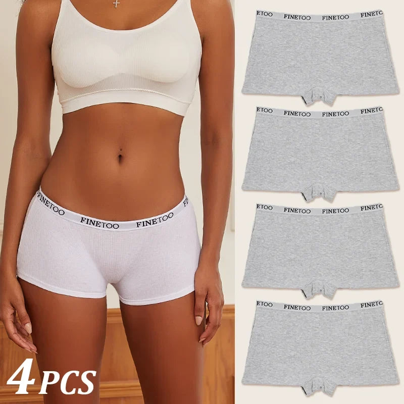 4Pcs Seamless Women Cotton Boxers Underwear Ice Silk Shorts Solid Color Ladies Soft Boyshorts Plus Size Cotton Boxers M/L/XL