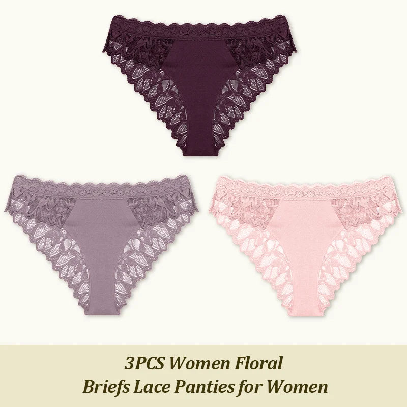 3Pcs/set Lace Sexy Panties Women XS-XL Low-Rise Briefs Sexy Ladies Underwear Trendy Floral Underpants Female Panty Lingerie New
