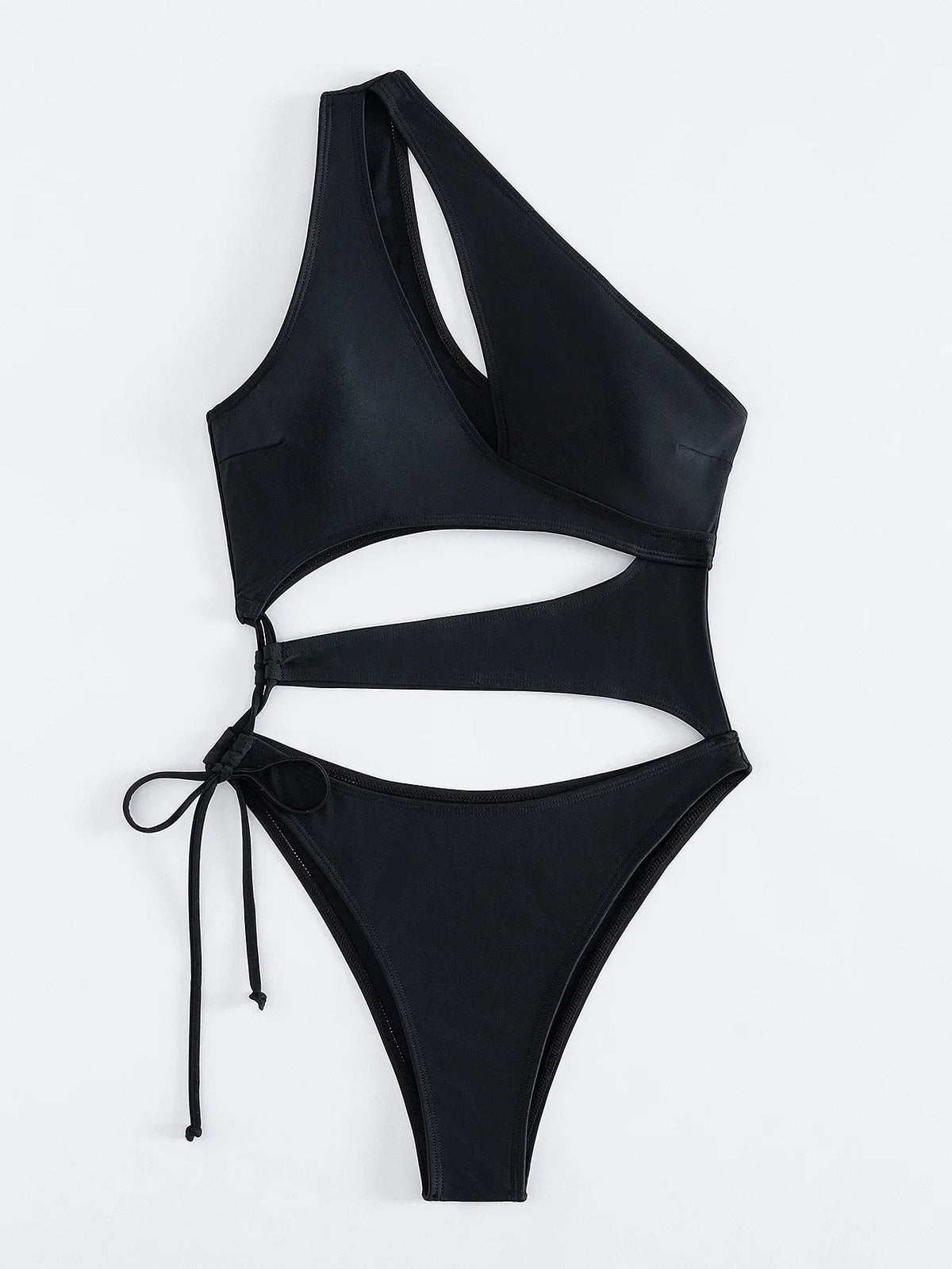 Sexy Hollow Out One Piece Swimsuit Women Black One Shoulder Drawstring Backless Monokini Summer Beach Bathing Suit Swimwear 2026