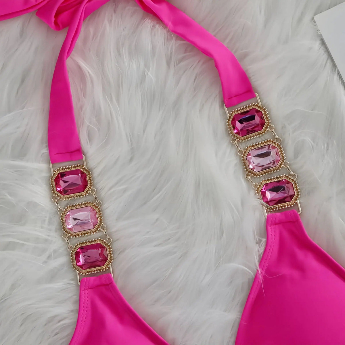 Sexy Rhinestone Bikini Set Women 2026 Luxury Pink Crystal Diamond Push Up Bandage Thong Swimsuit Beach Bathing Suit Swimwear