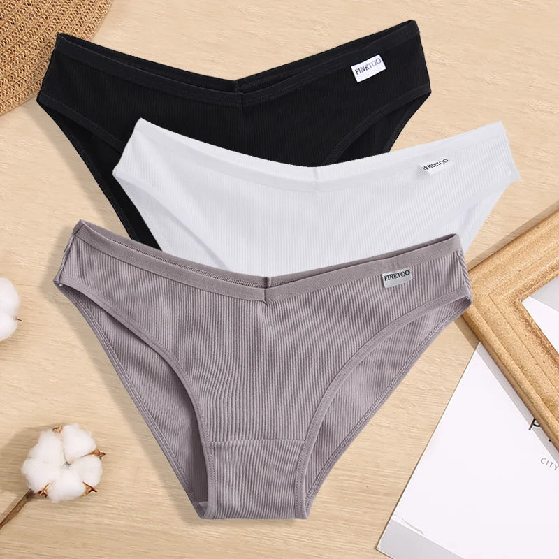 3PCS Women Cotton Panties Female Sexy Intimates Low Rise G-String Thongs Ladies Bikini Girl Solid Color Underwear Soft Lingerie