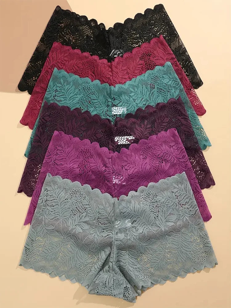 6PCS Women Lace Boxers Briefs Sexy Seamless Breathable Low Waist Female Underwear Solid Color Intimates High Elastic Lingerie