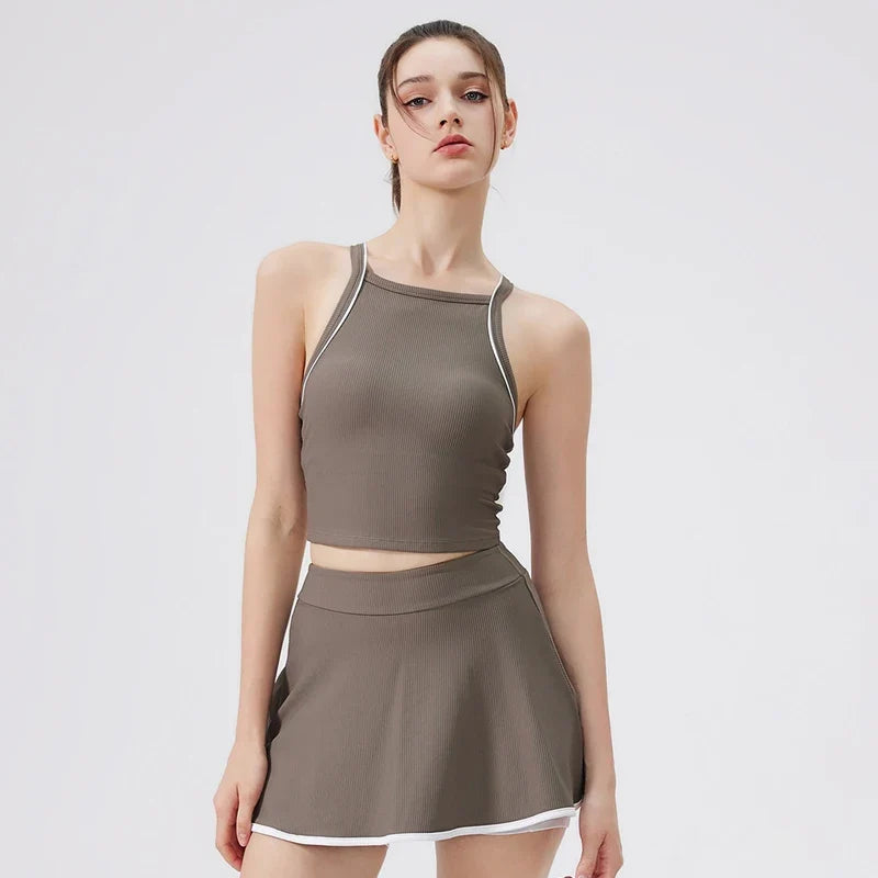 2PCS Women Tracksuit Yoga Set Gym Bra Sports Short Skirt Workout Sportswear Running Tennis Clothing Gym Wear Athletic Sport Suit