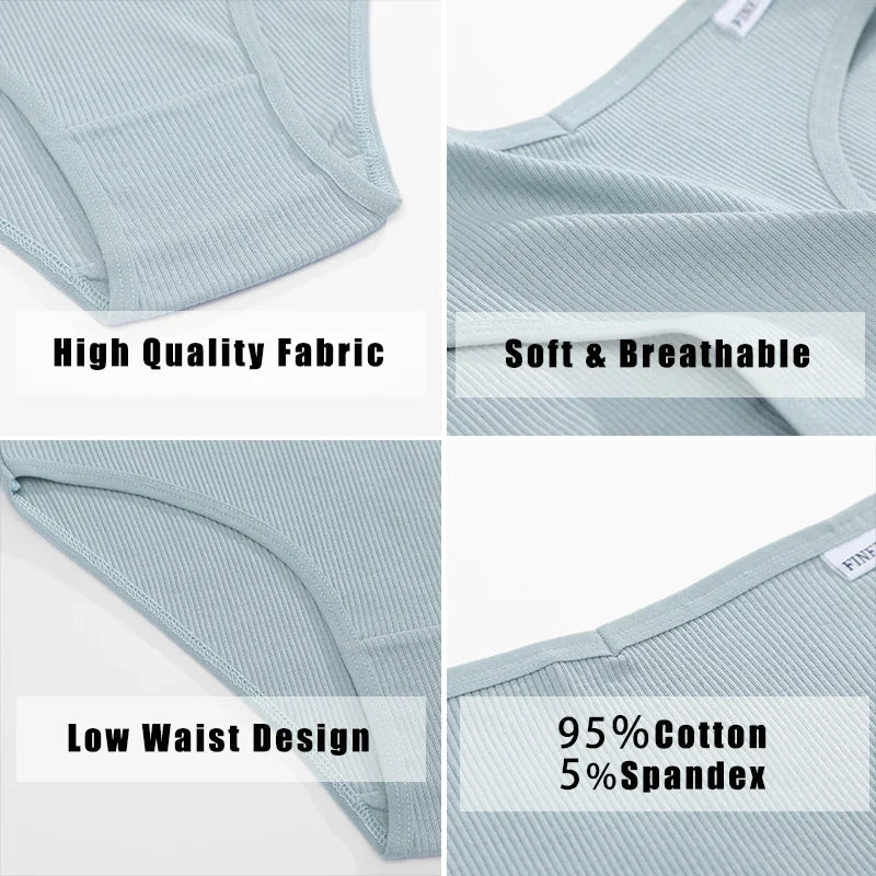3PCS Cotton Women's Panties Sexy Comfortable Underwear Female Low Waist Stripe Briefs Solid Color Breathable Soft Lingerie M-XL