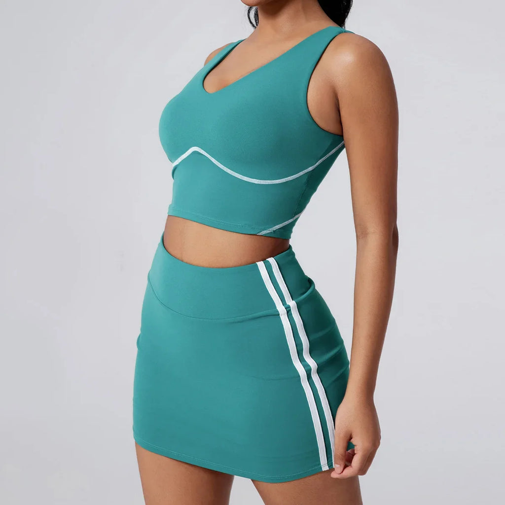 Women Vest Tank Top Tennis Suit Fitness Yoga Set Casual Outdoor Short Skirt Running Golf Gym Suit Female Breathable Sportswear