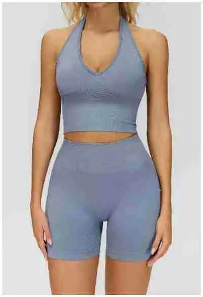 Women Summer Sports Bra Seamless Halter Top High Support Push-up Open Back Gym Bra High-intensity Fitness Yoga Workout Underwear