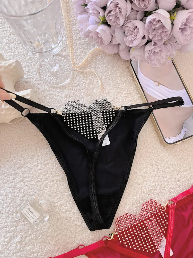 Diamonds Sexy Girls Thong Women Panties Letter Rhinestones G String Briefs Hot Erotic Underwear Low Waist Female Intimates