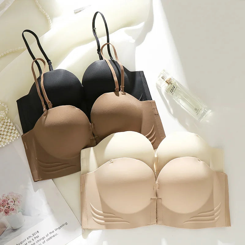 New Front Buckle Underwear Convenient Anti Sagging without Shoulder Strap Women's Bras without Steel Ring Seamless