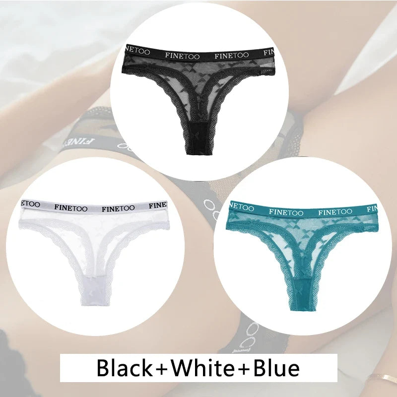 3Pcs/set Lace Thongs Women Floral G-string Underwear Trendy Letter T-Back Underpants Sexy Low Waist Bikini Panties Ladies Panty