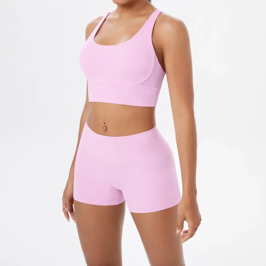 2PCS Yoga Set Women Gym Sports Suits Fitness Bra Crop Top Workout Clothes Female Athletic Wear Push Up Shorts Sportswear