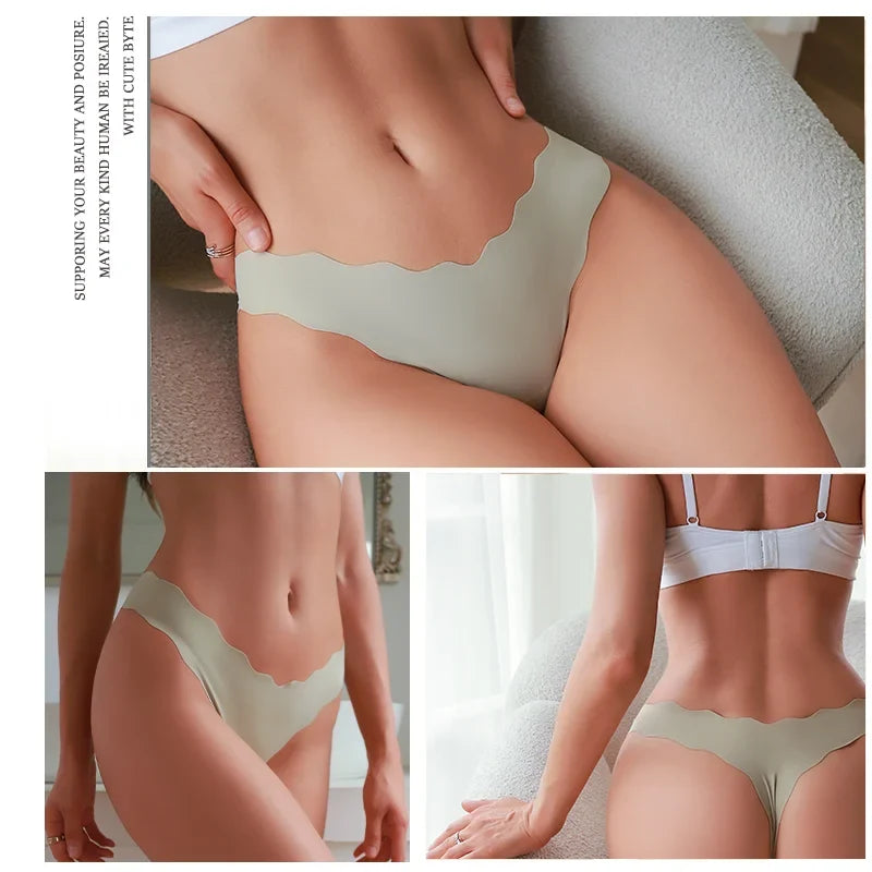 8PCS Women Seamless Panties Ultra-thin Panties Women Ice Silk Wavy Design Underwear Sexy Panty Low Waist G-string Female Solid
