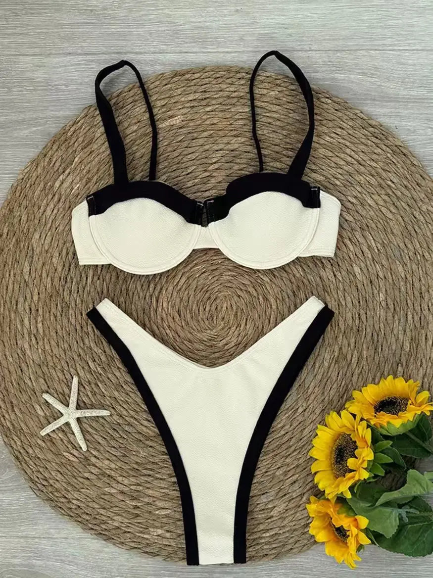 2026 New Black Bikini White One Piece Swimsuit Sexy Solid Swimwear Women Bathing Suit Beach Backless Monokini Swimsuit Female