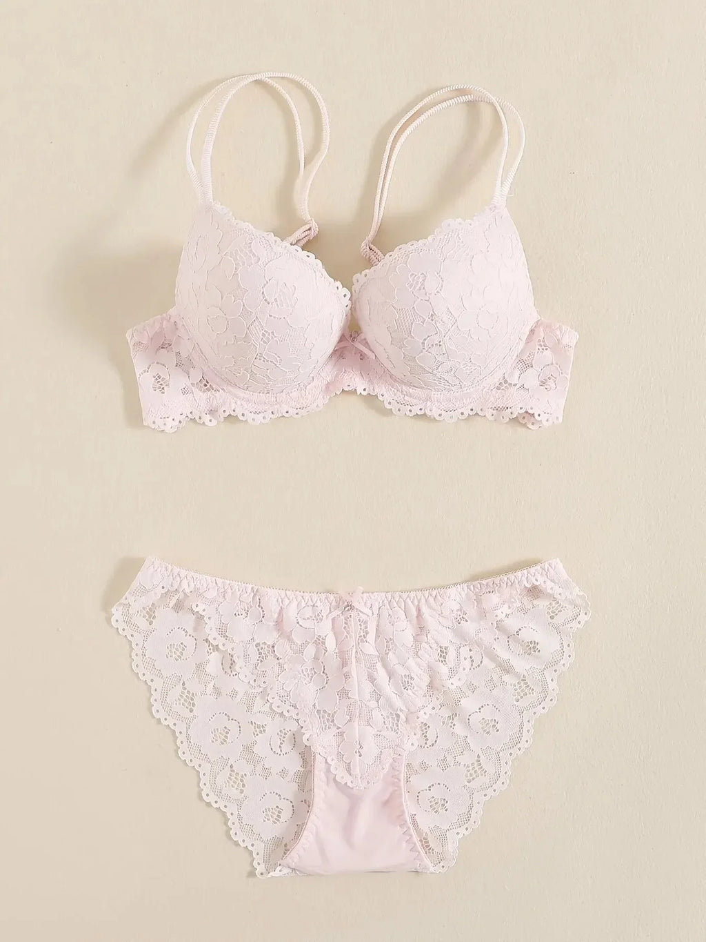 1 Set Elegant Lace Embroidery & Breathable Fabric Lingerie Set: Push-Up Bra, Drop Waist Sheer Panty - Ultimate Valentine's Day