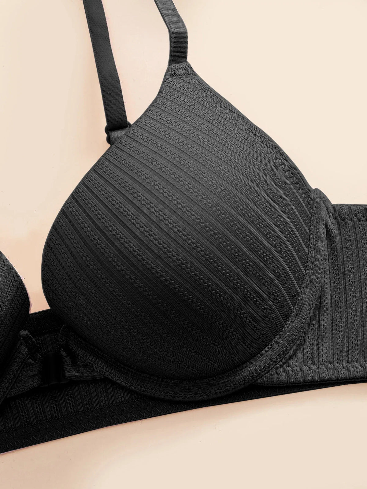 1 3 5Pcs Pure and Simple Everyday Solid Bra Push up Sexy Bras Ribbed Fabric with Unlined Sweet Women's Underwear