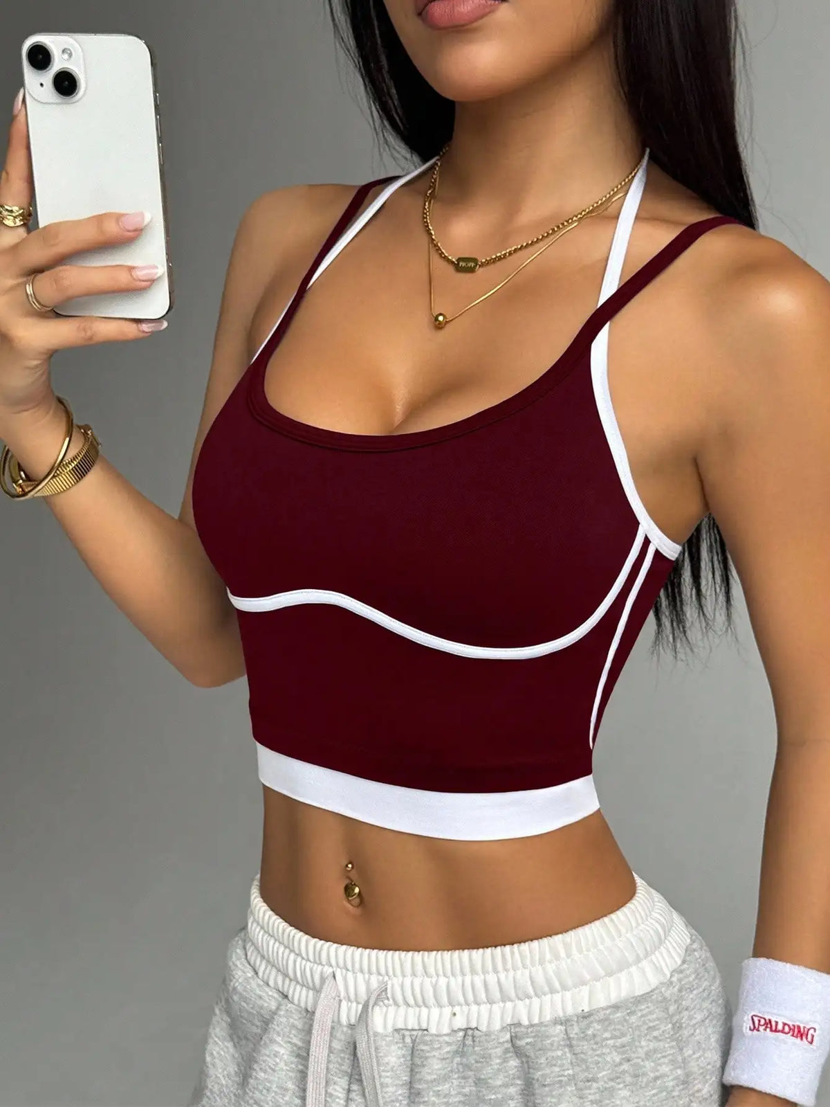 Color blocking non steel ring beautiful back sports vest for women's outdoor wear, fitness running, shock-absorbing gathering, s