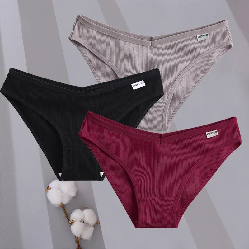 3PCS/Set Women Cotton Briefs Panties Ladies Sexy Solid Color Low Waist Underwear Female Soft Breathable Intimates Lingerie 2024