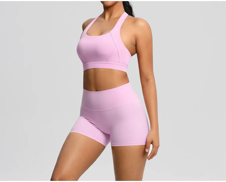 2PCS Yoga Set Women Gym Sports Suits Fitness Bra Crop Top Workout Clothes Female Athletic Wear Push Up Shorts Sportswear