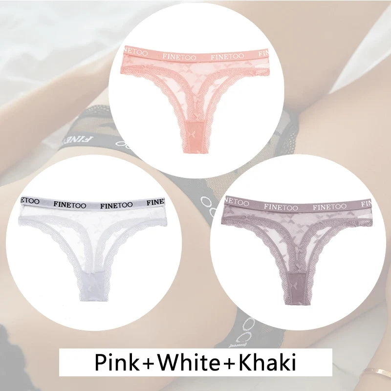 3Pcs/set Lace Thongs Women Floral G-string Underwear Trendy Letter T-Back Underpants Sexy Low Waist Bikini Panties Ladies Panty