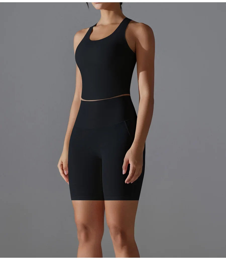 Yoga Set 2PCS Sports Suit seamless sports vest Women Nude tight-fitting Gym running Shorts Fitness Tracksuit Workout Sportswear