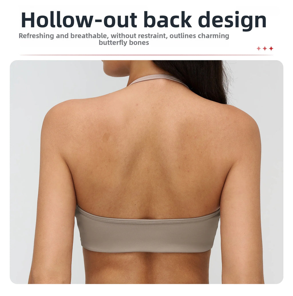 Neck Hanging Sports Bra High Support Women Push Up Bra Summer Gym Clothes Fitness Halter Top Quick Dry Running Workout Underwear